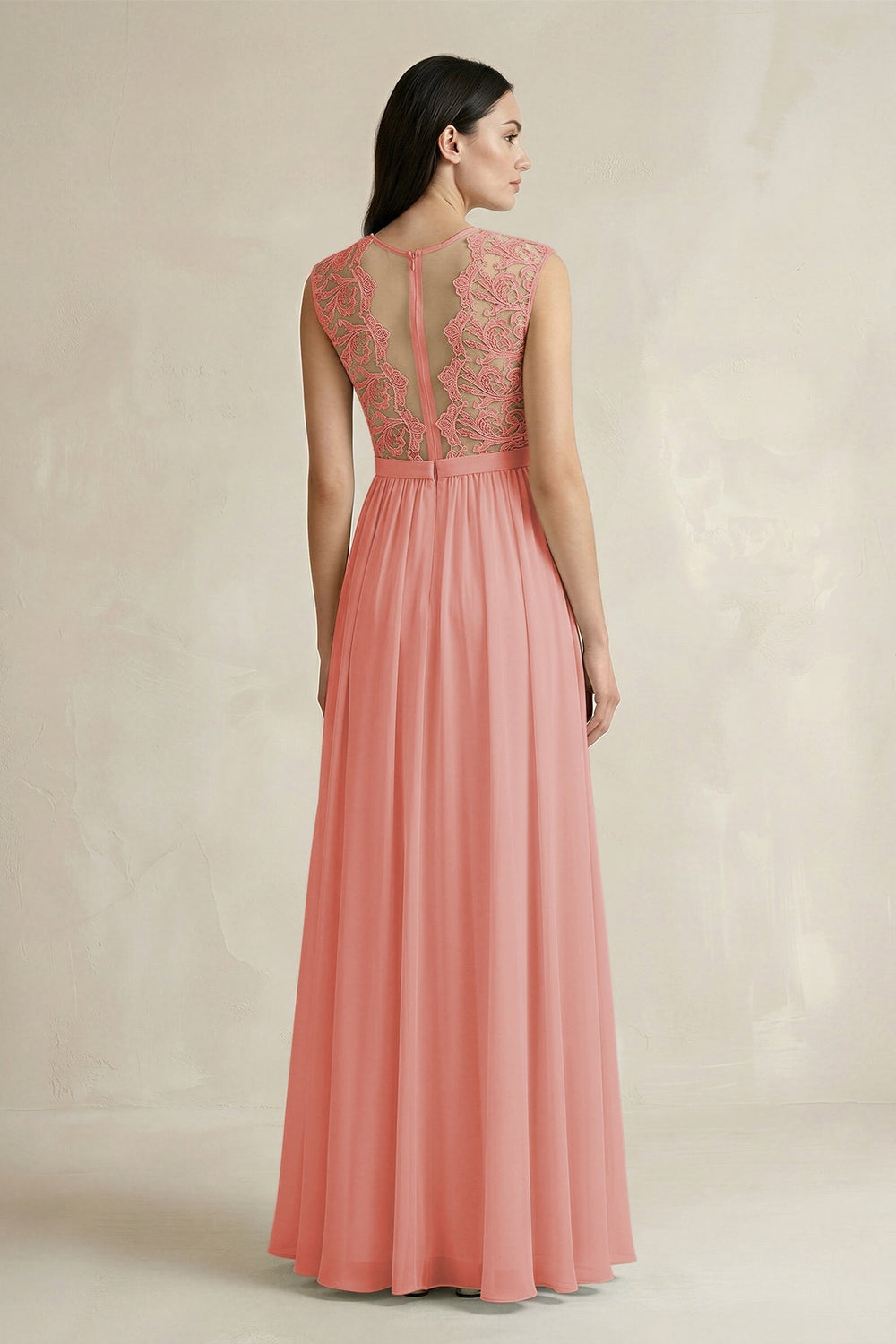 Lace Chiffon A - Line Round Neck Bridesmaid Dress in Mulberry - KISS BRIDAL Bridesmaid Dresses