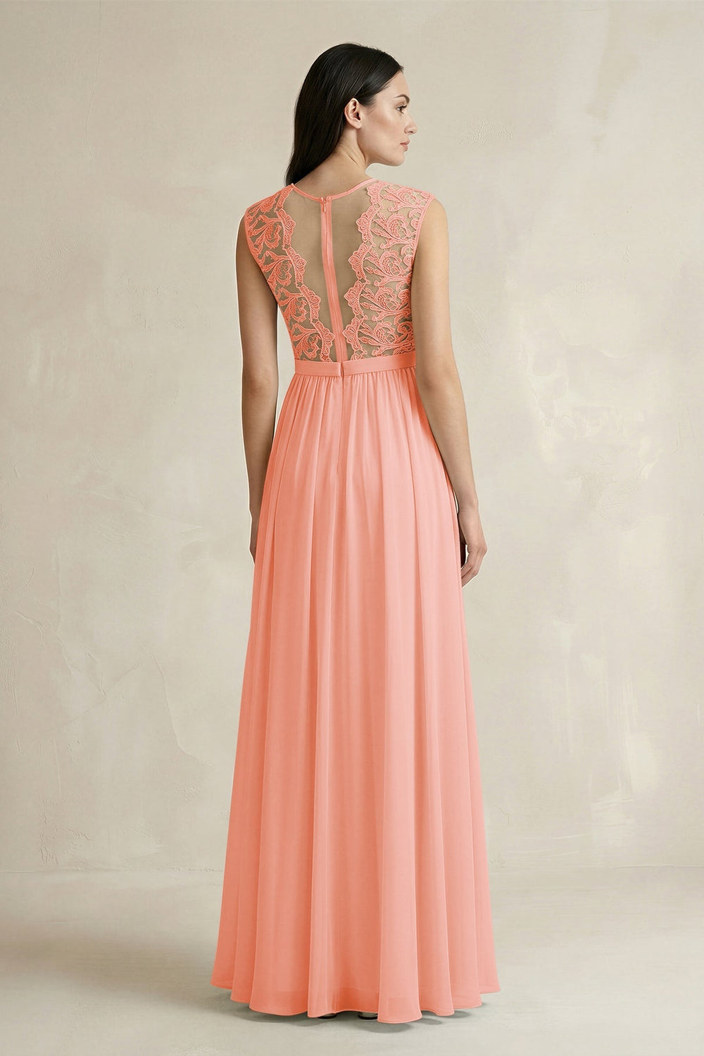 Lace Chiffon A - Line Round Neck Bridesmaid Dress in Rosette - KISS BRIDAL Bridesmaid Dresses