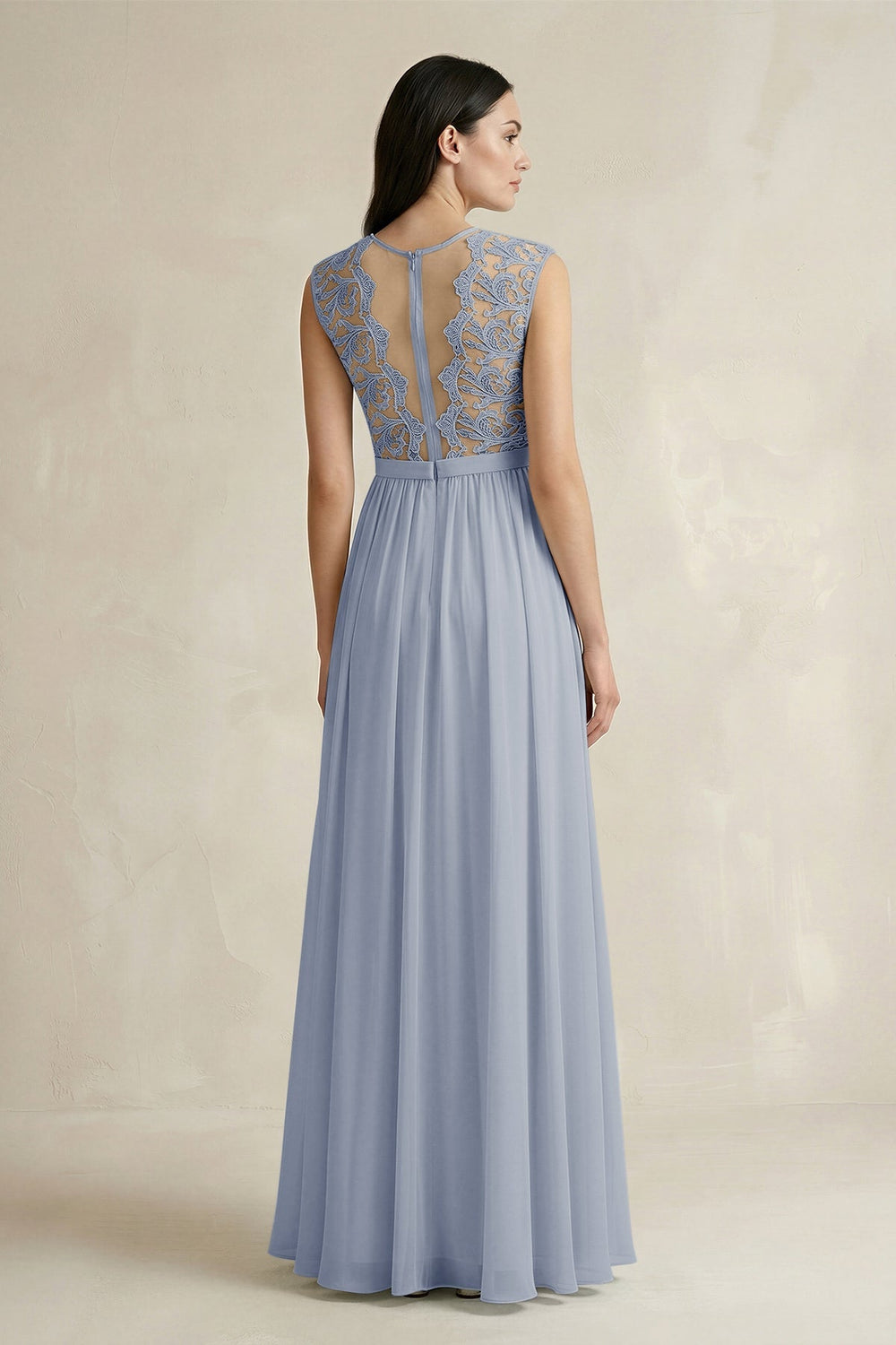 Lace Chiffon A - Line Round Neck Bridesmaid Dress in Twilight - KISS BRIDAL Bridesmaid Dresses