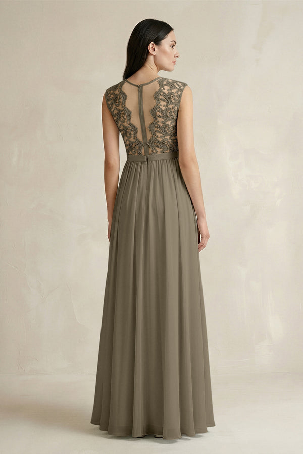 Lace Chiffon A - Line Round Neck Bridesmaid Dress in Willow Green - SHE IS ME Bridesmaid Dresses