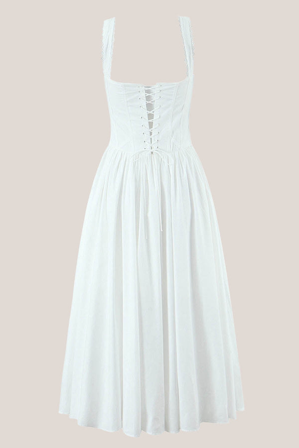 Lace Corset A - Line Cotton Midi Dress in White - SHE IS ME Dresses