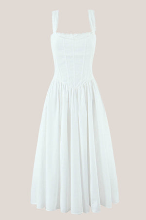 Lace Corset A - Line Cotton Midi Dress in White - SHE IS ME Dresses