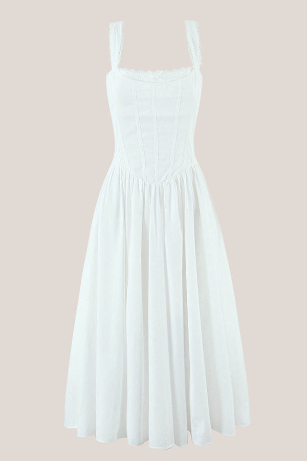 Lace Corset A - Line Cotton Midi Dress in White - SHE IS ME Dresses