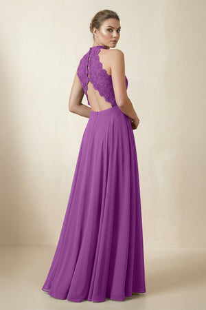 Lace Halter A - Line Chiffon Bridesmaid Dress in Amethyst - KISS BRIDAL Bridesmaid Dresses