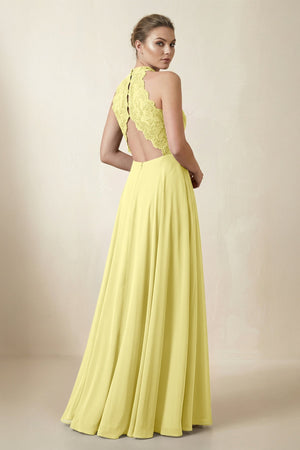 Lace Halter A - Line Chiffon Bridesmaid Dress in Buttercup - KISS BRIDAL Bridesmaid Dresses