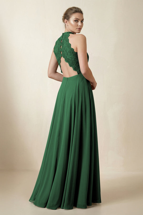 Lace Halter A - Line Chiffon Bridesmaid Dress in Dark Green - KISS BRIDAL Bridesmaid Dresses