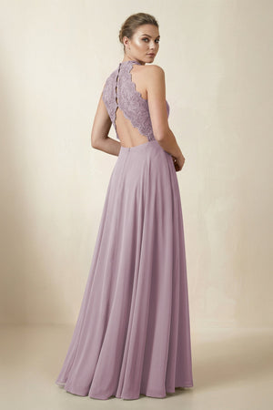 Lace Halter A - Line Chiffon Bridesmaid Dress in Dusk - KISS BRIDAL Bridesmaid Dresses