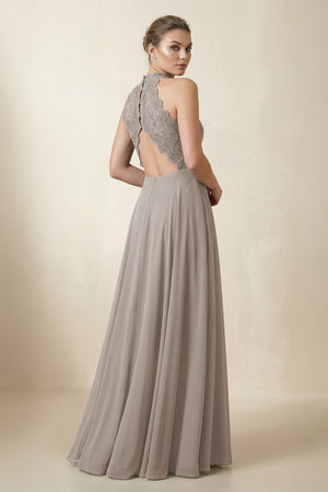 Lace Halter A-Line Chiffon Bridesmaid Dress in Frost (2) | KISSBRIDAL