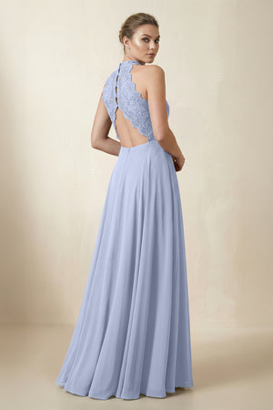 Lace Halter A-Line Chiffon Bridesmaid Dress in Ice (2) | KISSBRIDAL