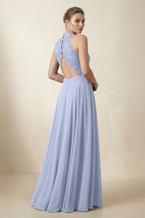 Lace Halter A-Line Chiffon Bridesmaid Dress in Ice (2) | KISSBRIDAL