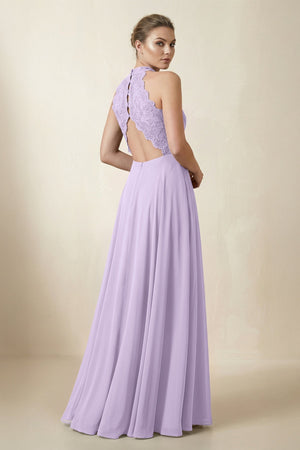 Lace Halter A - Line Chiffon Bridesmaid Dress in Lavender - KISS BRIDAL Bridesmaid Dresses
