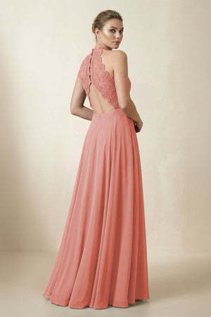 Lace Halter A - Line Chiffon Bridesmaid Dress in Mulberry - KISS BRIDAL Bridesmaid Dresses