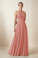 Lace Halter A-Line Chiffon Bridesmaid Dress in Mulberry | KISSBRIDAL