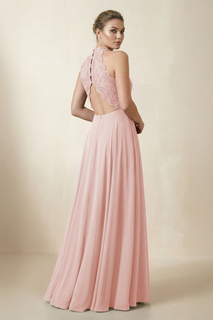 Lace Halter A-Line Chiffon Bridesmaid Dress in Rose Petal (2) | KISSBRIDAL