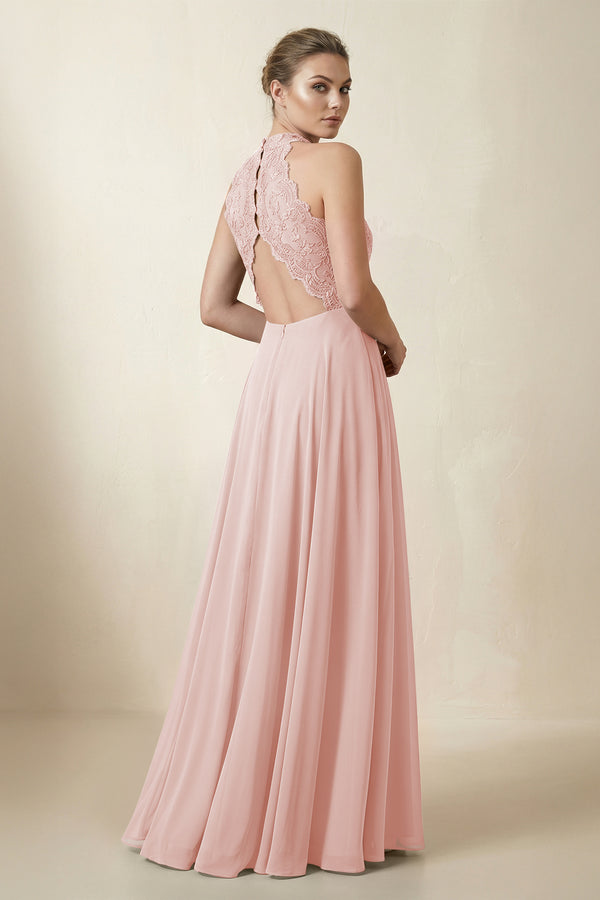Lace Halter A-Line Chiffon Bridesmaid Dress in Rose Petal (2) | KISSBRIDAL