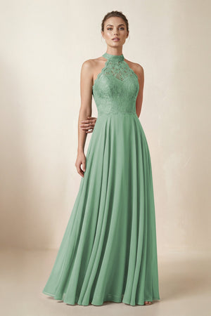 Lace Halter A - Line Chiffon Bridesmaid Dress in Sea Glass - KISS BRIDAL Bridesmaid Dresses