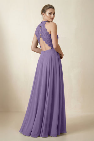 Lace Halter A-Line Chiffon Bridesmaid Dress in Tahiti (2) | KISSBRIDAL