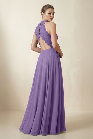 Lace Halter A - Line Chiffon Bridesmaid Dress in Tahiti - KISS BRIDAL Bridesmaid Dresses