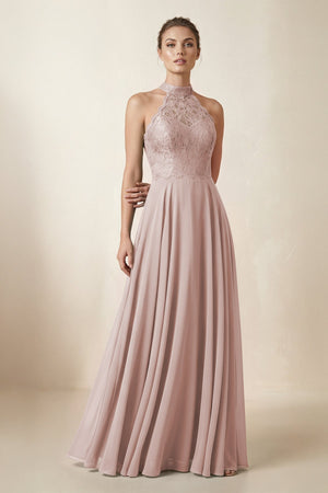 Lace Halter A - Line Chiffon Bridesmaid Dress in Toffee - KISS BRIDAL Bridesmaid Dresses