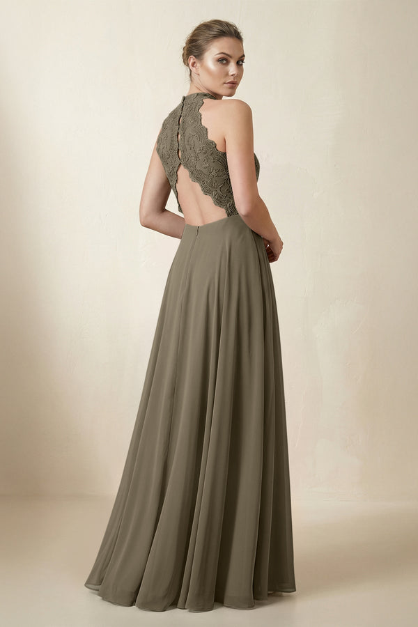 Lace Halter A - Line Chiffon Bridesmaid Dress in Willow Green - KISS BRIDAL Bridesmaid Dresses