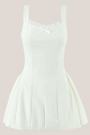 Lace Scoop Neck A-Line Cotton Mini Dress in White– SHE IS ME Dresses