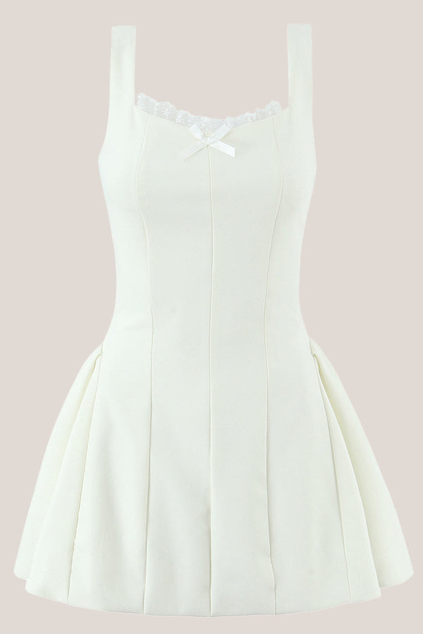 Lace Scoop Neck A-Line Cotton Mini Dress in White– SHE IS ME Dresses