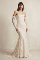 Lace Strapless Long Sleeve Mermaid Wedding Dress in Ivory - SHE IS ME Wedding Dresses