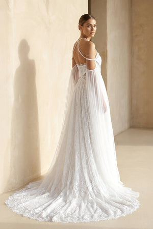 Lace Tulle A - Line Off - the - Shoulder Wedding Dress in Ivory - SHE IS ME Wedding Dresses