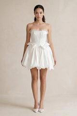 Lace - up Strapless Taffeta A - Line Wedding Dress With Bow in Ivory - KISS BRIDAL Wedding Dresses