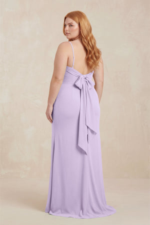 Lavender Cowl Neck Sheath Chiffon Bridesmaid Dress with Corset (2) [sizeplus]  | KISSBRIDAL
