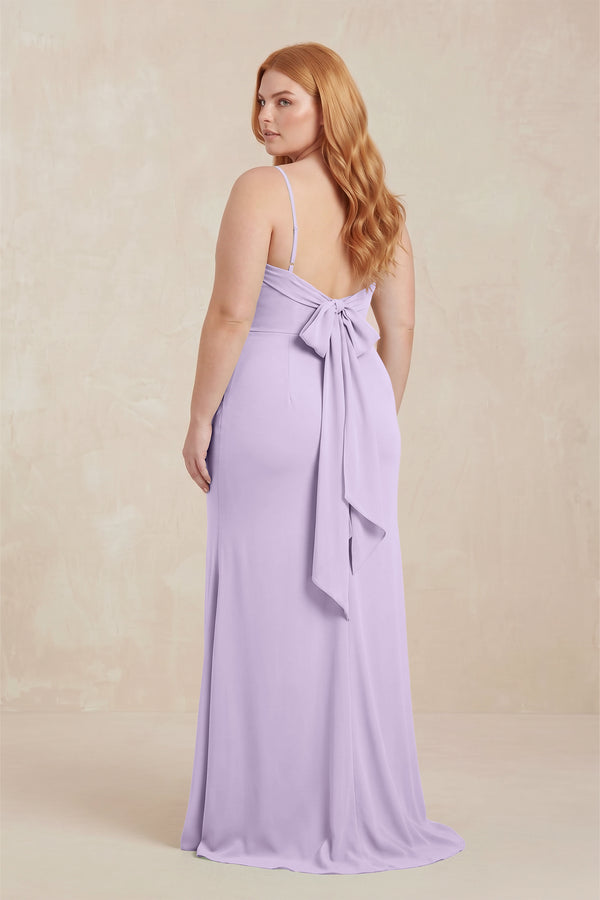 Lavender Cowl Neck Sheath Chiffon Bridesmaid Dress with Corset (2) [sizeplus]  | KISSBRIDAL