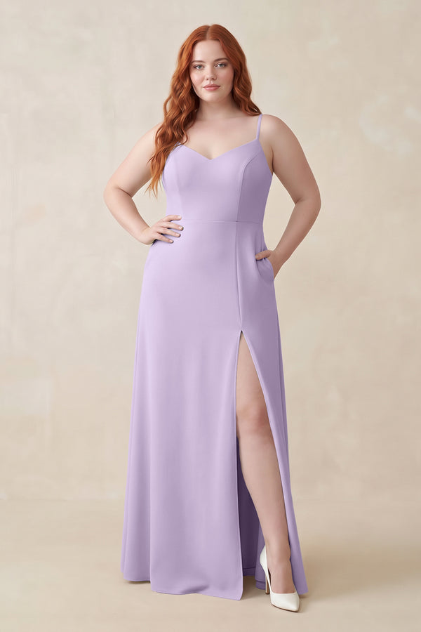 Lavender Ruched Sheath Chiffon Bridesmaid Dress [sizeplus] | KISSBRIDAL