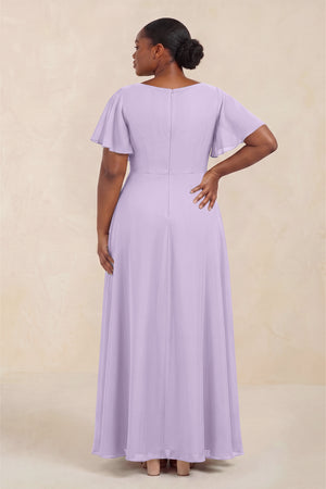 Lavender Short Sleeves Bateau A-Line Chiffon Bridesmaid Dress (4) [sizeplus] | KISSBRIDAL