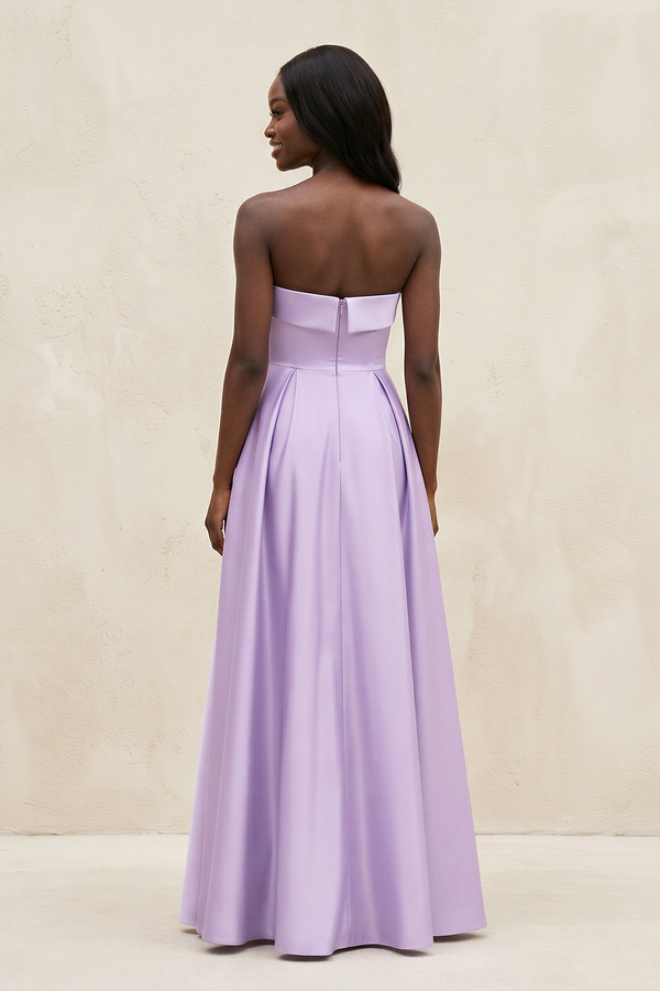 Lavender Spaghetti Straps A-Line Satin Bridesmaid Dress (2) | KISSBRIDAL