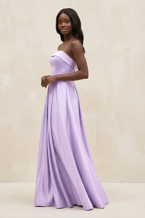 Lavender Spaghetti Straps A-Line Satin Bridesmaid Dress (3) | KISSBRIDAL
