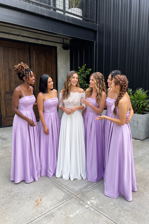 Lavender Spaghetti Straps A-Line Satin Bridesmaid Dress (6) | KISSBRIDAL