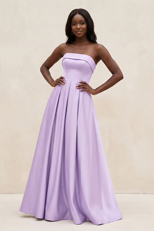 Lavender Spaghetti Straps A-Line Satin Bridesmaid Dress | KISSBRIDAL