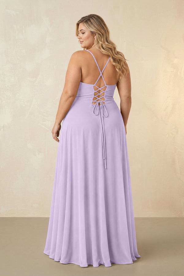 Lavender Spaghetti Straps Chiffon A-Line Bridesmaid Dress (2) [sizeplus] | KISSBRIDAL