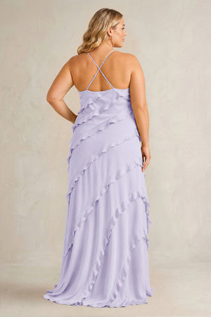 Lavender Spaghetti Straps Sheath Stain Ruffled Bridesmaid Dress (2) | KISSBRIDAL[sizeplus]