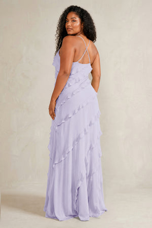 Lavender Spaghetti Straps Sheath Stain Ruffled Bridesmaid Dress (4) | KISSBRIDAL[sizeplus]