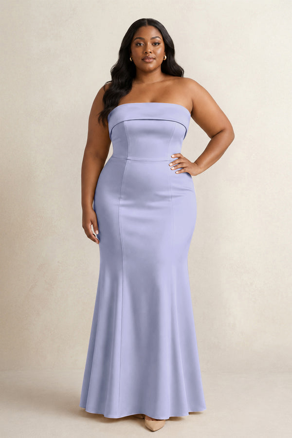 Lavender Strapless Satin Mermaid Bridesmaid Dress (3) [sizeplus] | KISSBRIDAL