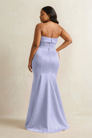 Lavender Strapless Satin Mermaid Bridesmaid Dress (4) [sizeplus] | KISSBRIDAL