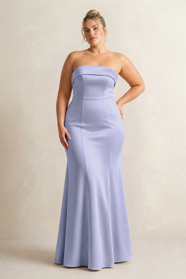 Lavender Strapless Satin Mermaid Bridesmaid Dress [sizeplus] | KISSBRIDAL