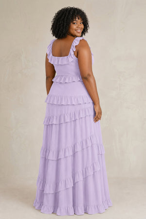 Lavender Tiered Square Neck Ruffled A-Line Bridesmaid Dress (2) | KISSPROM