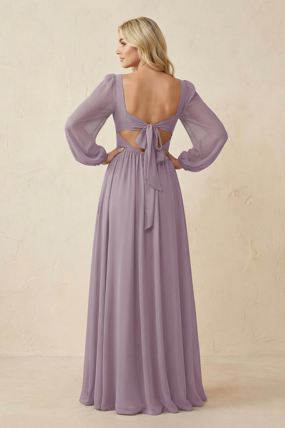 Long Sleeve V-Neck A-Line Chiffon Bridesmaid Dress in Dusk