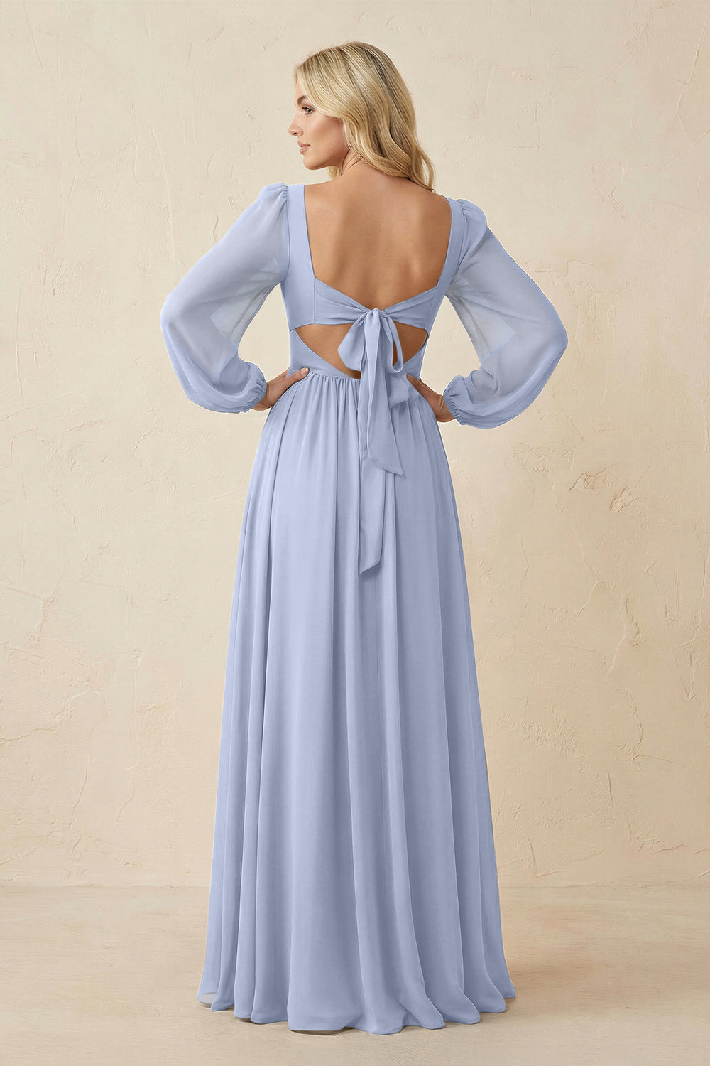 Long Sleeve V-Neck A-Line Chiffon Bridesmaid Dress in Ice