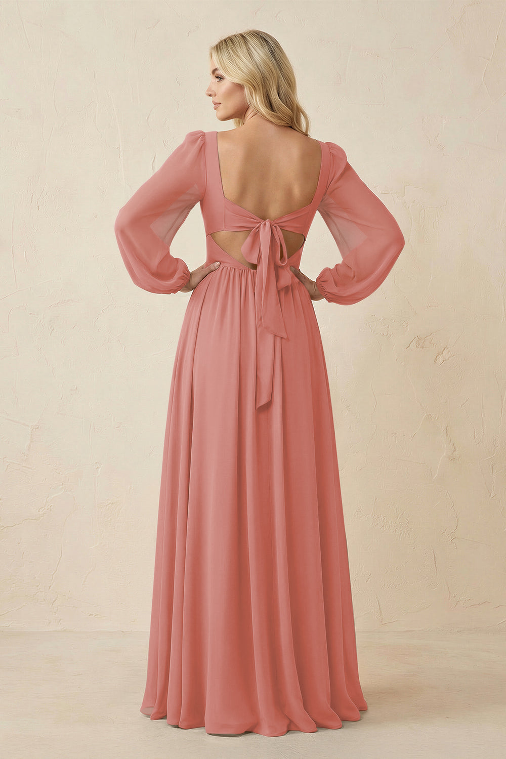 Long Sleeve V-Neck A-Line Chiffon Bridesmaid Dress in Mulberry