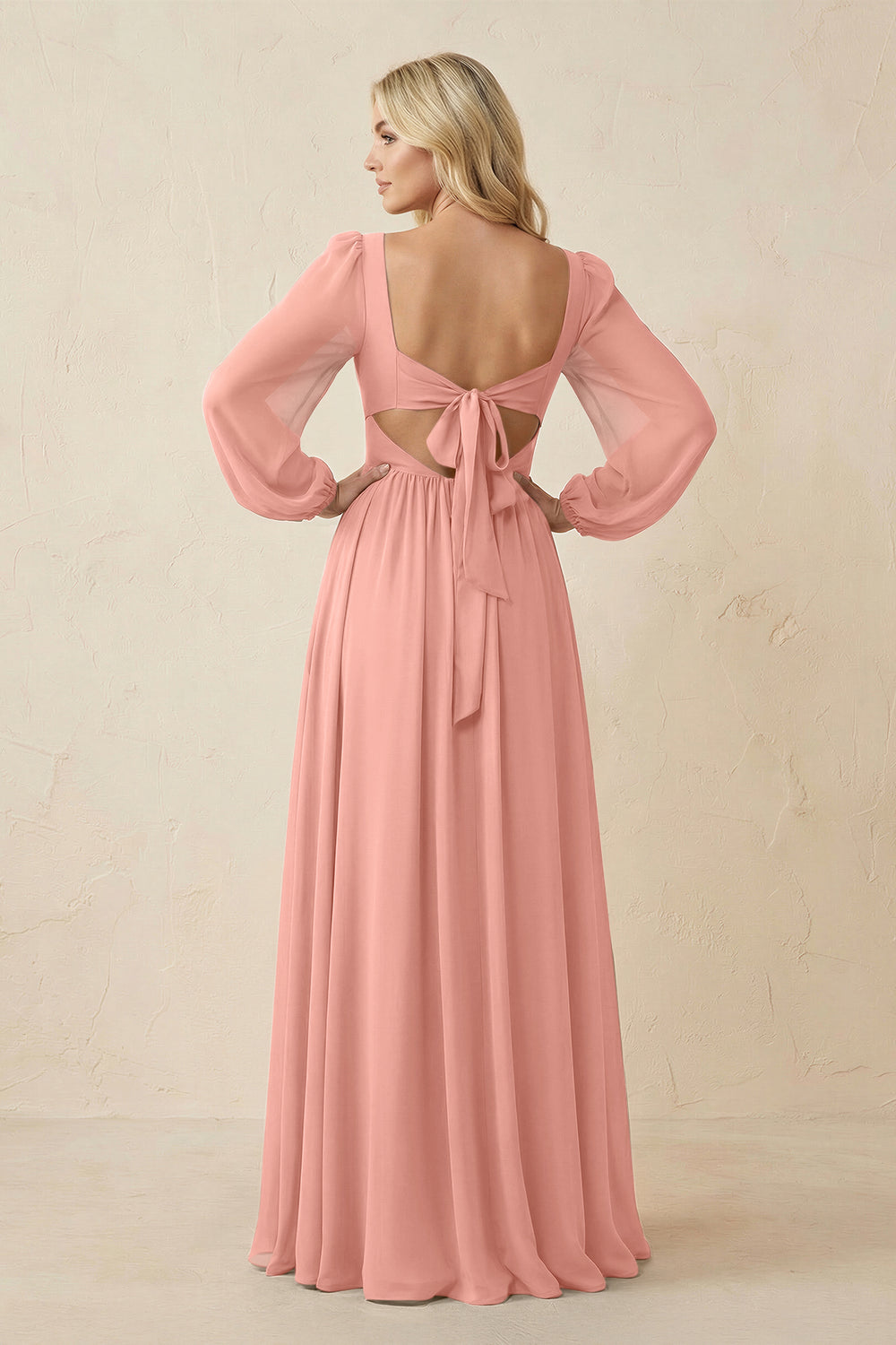 Long Sleeve V-Neck A-Line Chiffon Bridesmaid Dress in Rosette