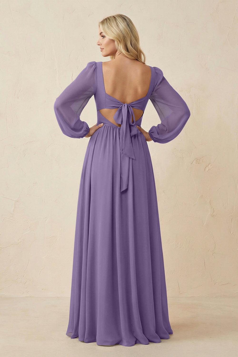 Long Sleeve V-Neck A-Line Chiffon Bridesmaid Dress in Tahiti
