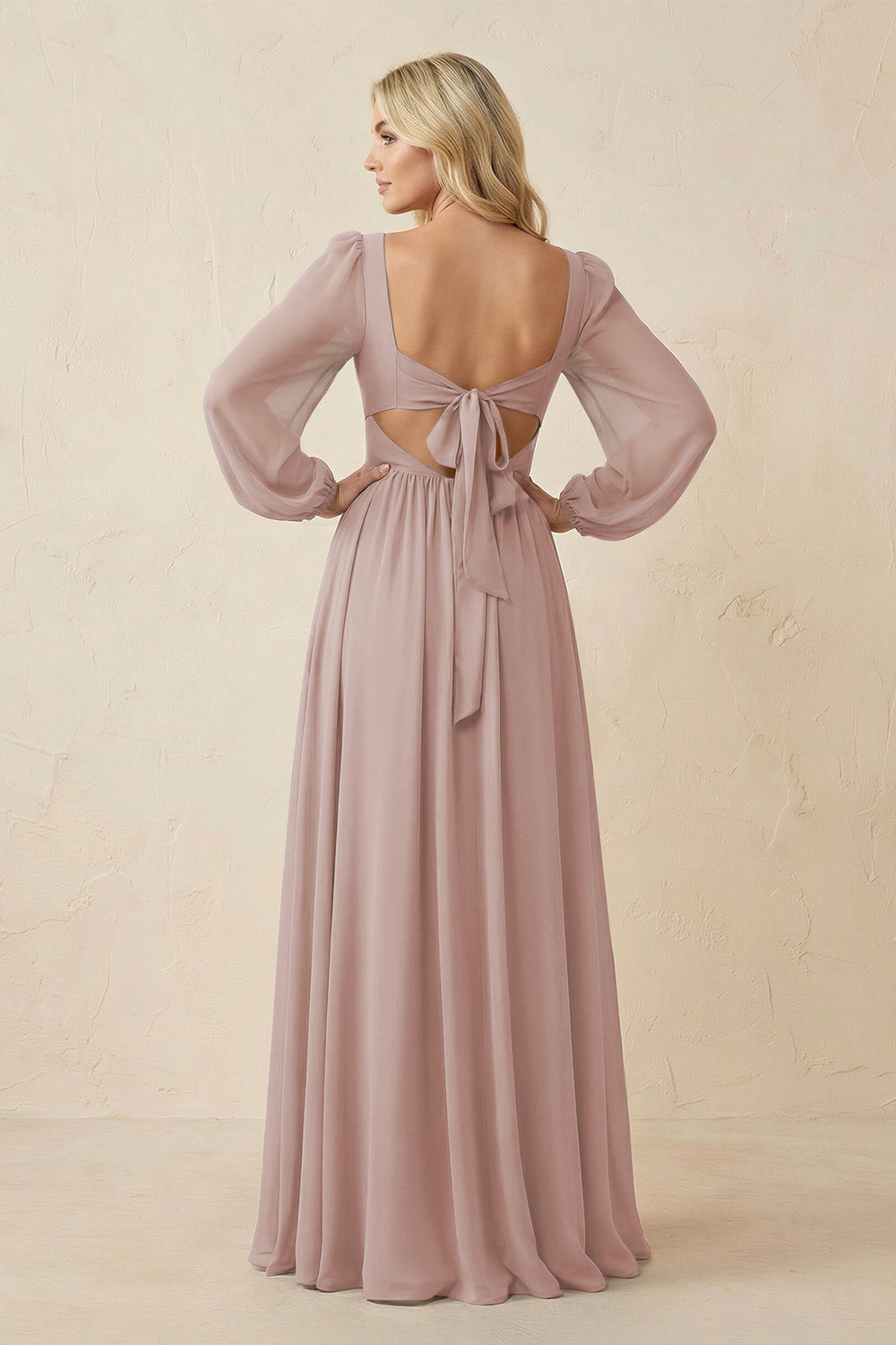 Long Sleeve V-Neck A-Line Chiffon Bridesmaid Dress in Toffee